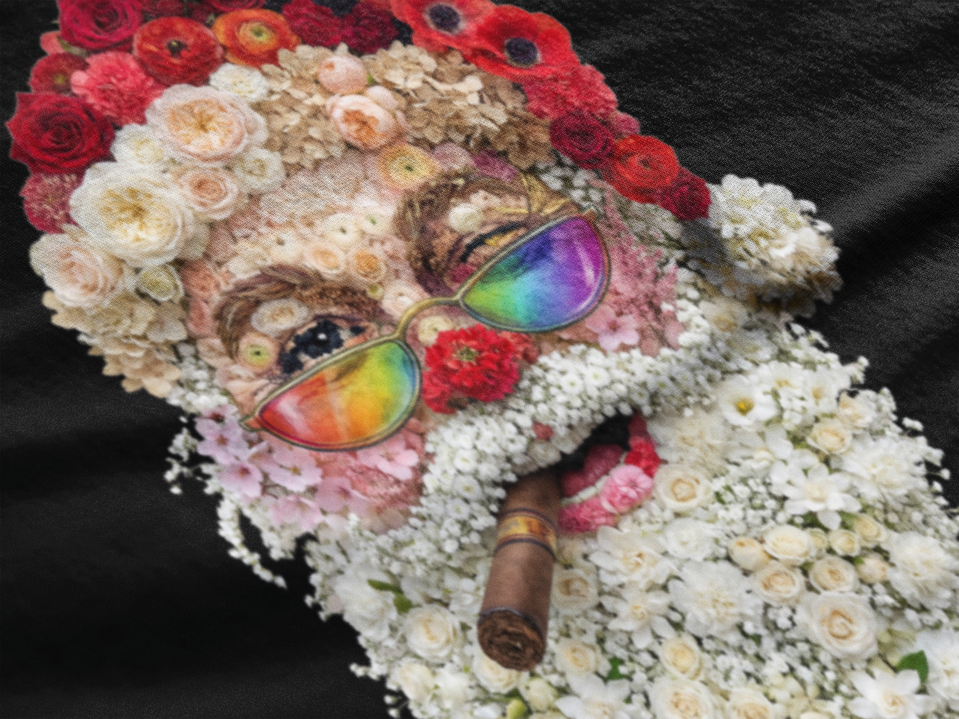 Blumen-Santa: Frontprint, Unisex T-Shirt, Floral Colorful Retro Santa with Cigar Weihnachten