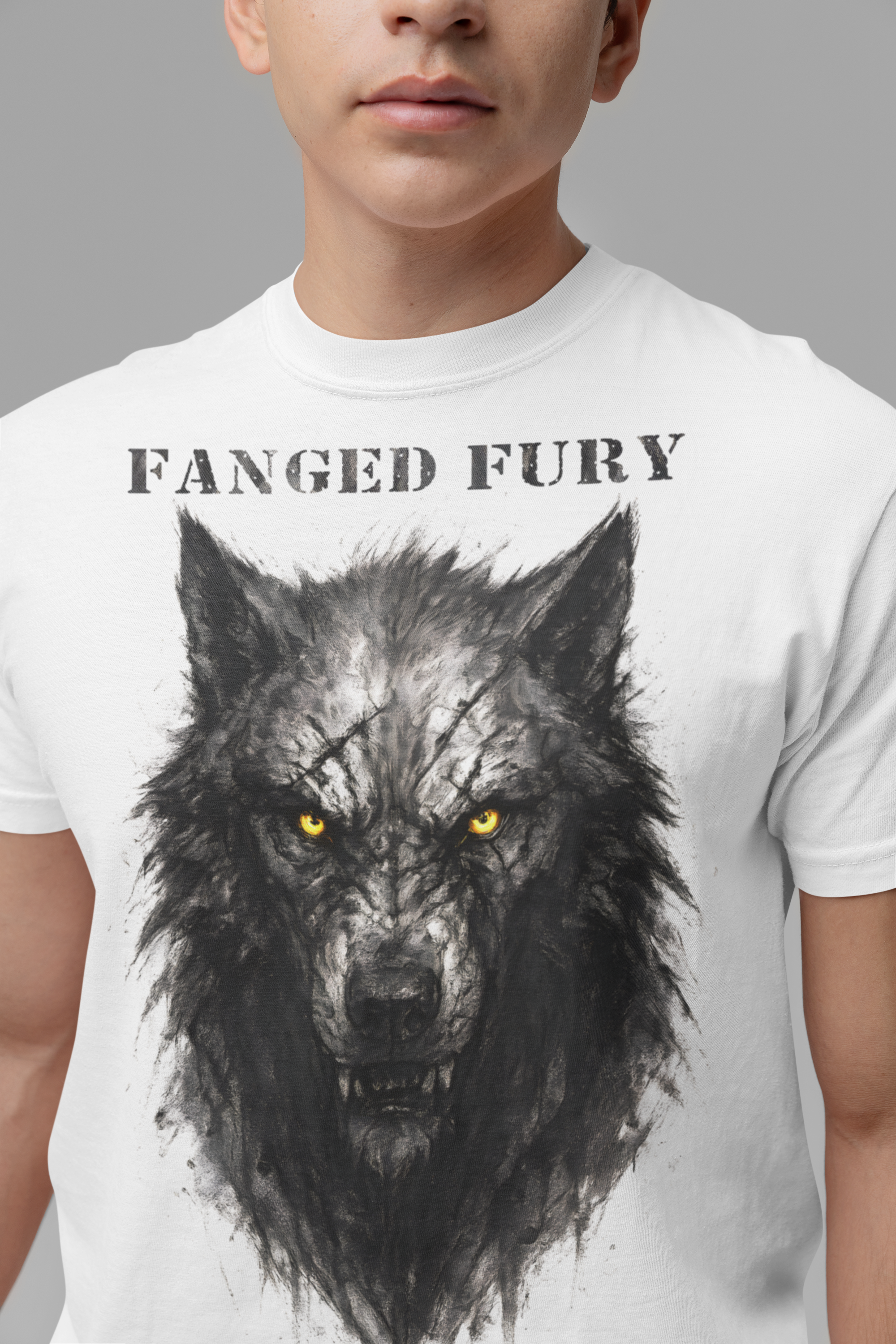 Wolf - Fanged Fury: Frontprint, Unisex T-Shirt - Animal-Collection