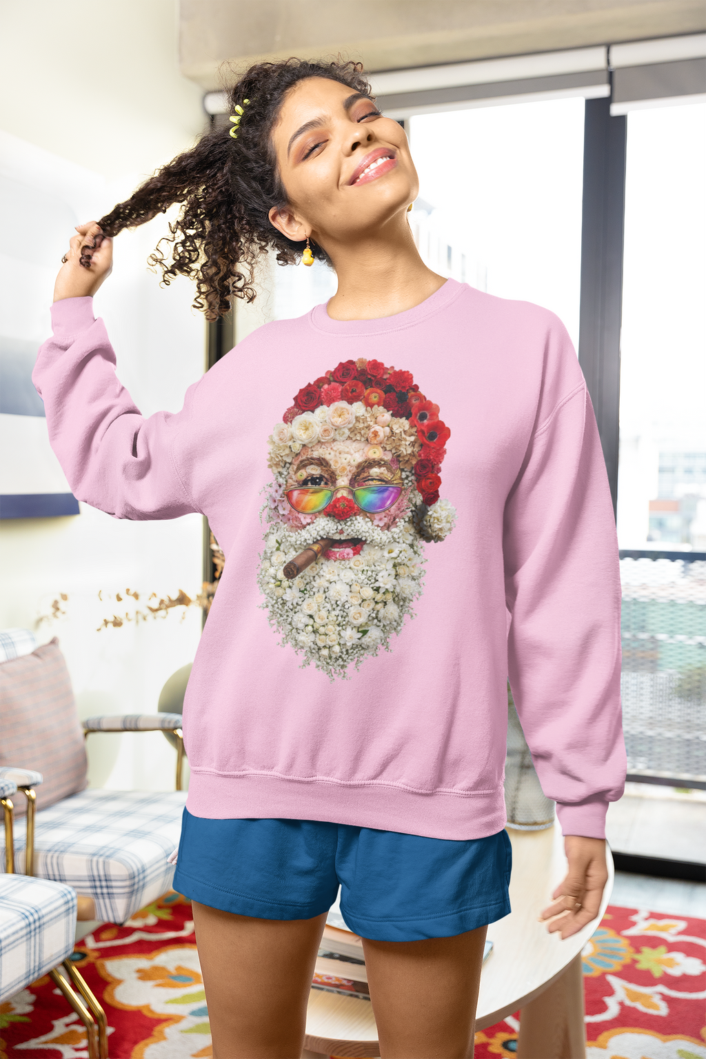 Blumen-Santa: Frontprint, Unisex Sweatshirt - Colorful Rainbow Glasses Floral