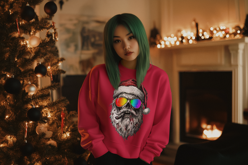 Pilot-Santa: Frontprint, Unisex Sweatshirt Retro Sunglasses Christmas Sweater