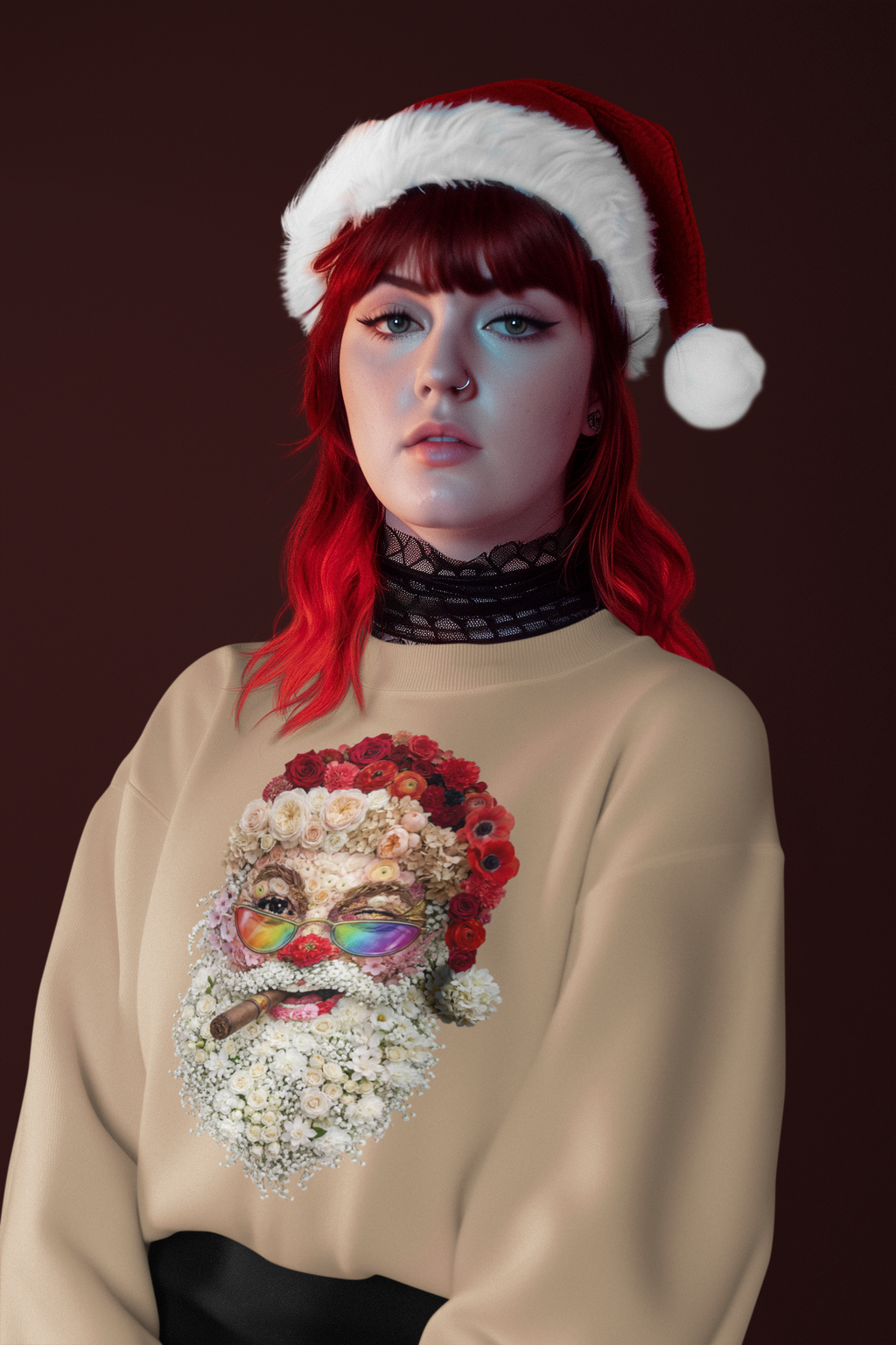 Blumen-Santa: Frontprint, Unisex Sweatshirt - Colorful Rainbow Glasses Floral