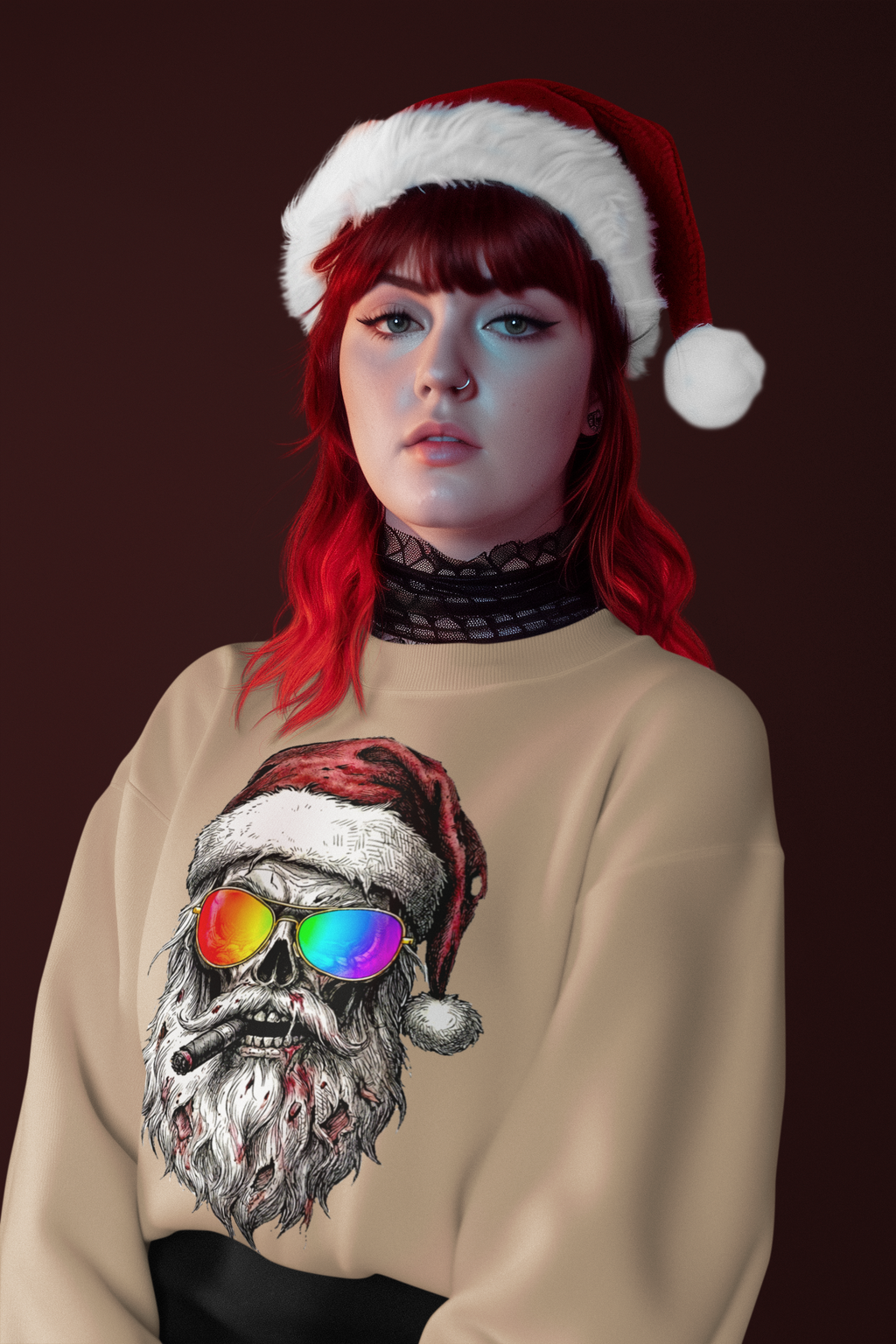 Pilot-Santa: Frontprint, Unisex Sweatshirt Retro Sunglasses Christmas Sweater