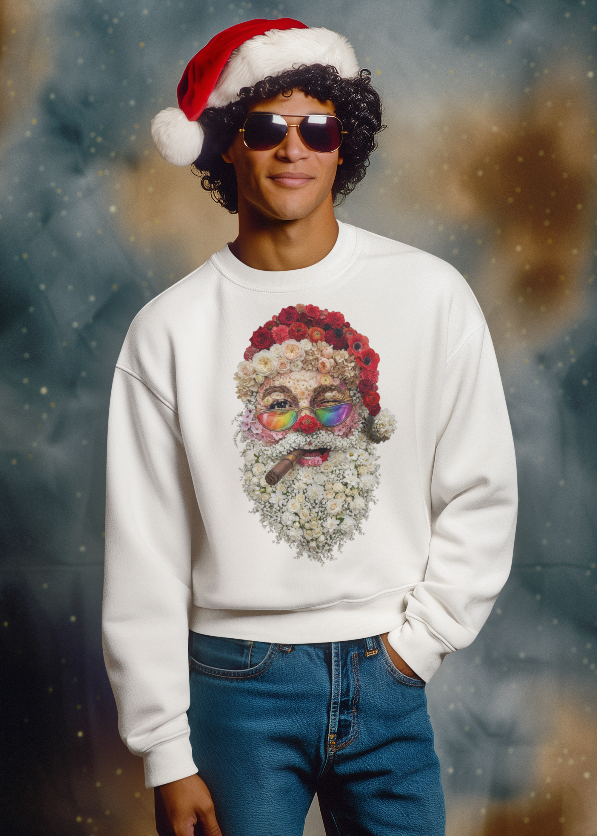 Blumen-Santa: Frontprint, Unisex Sweatshirt - Colorful Rainbow Glasses Floral