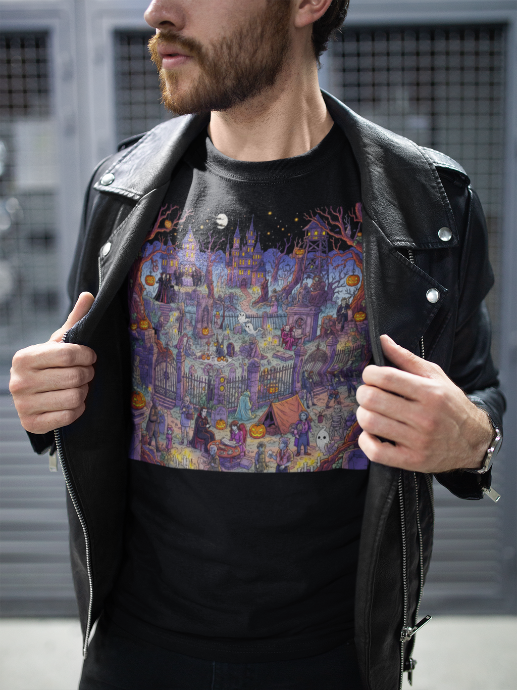 Wimmelbild Mystische Nacht: : Frontprint, Unisex T-Shirt